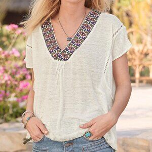 Sundance grenada v neck linen embroidered blouse size XS